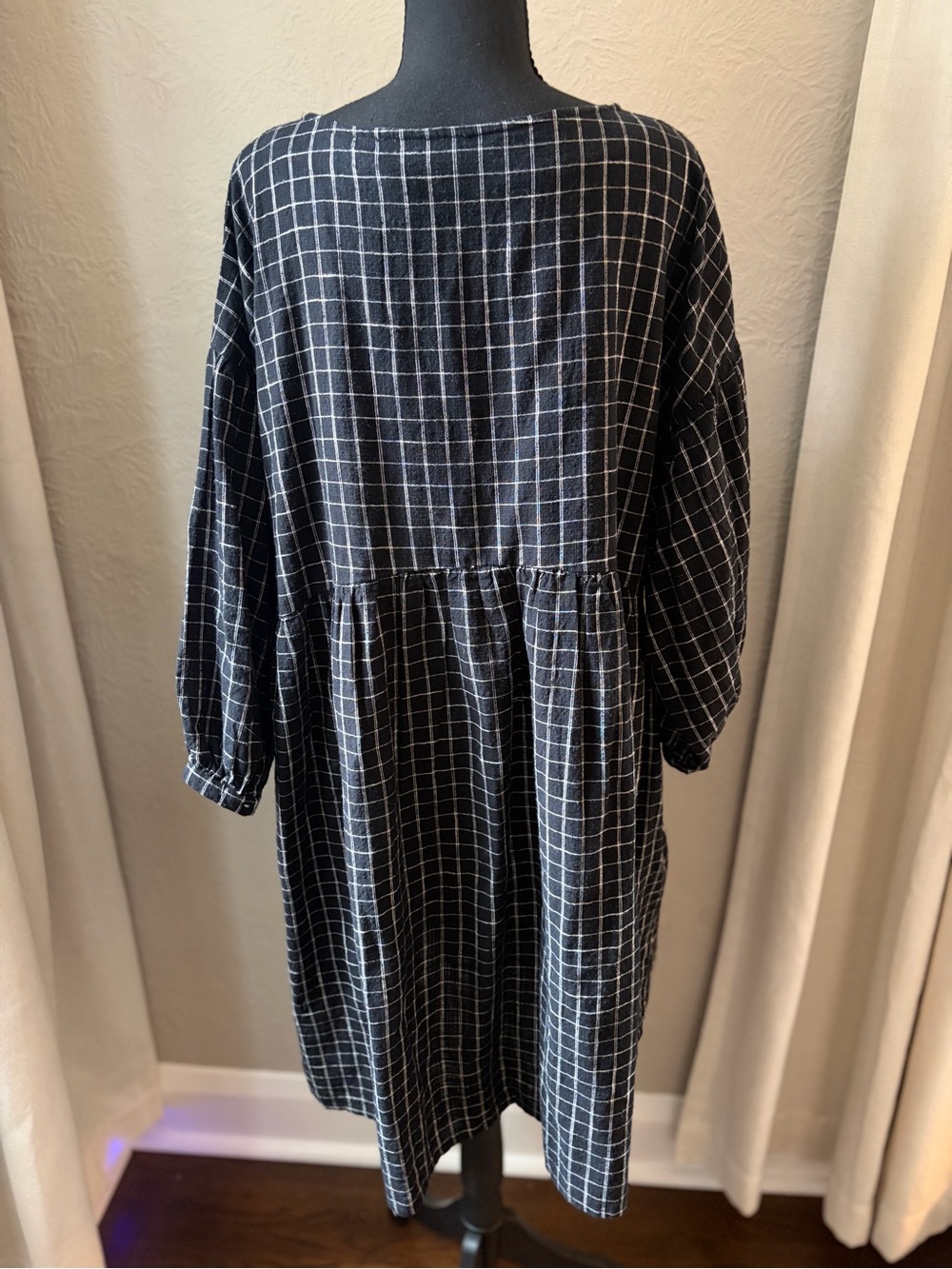 ABLE Nico Swing Dress Black Windowpane Gingham Button-Front Babydoll Dress - Picture 6 of 8